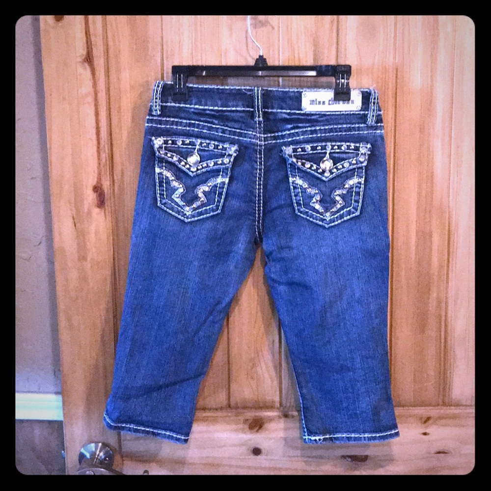 Rhinestone pocket short Capri pants